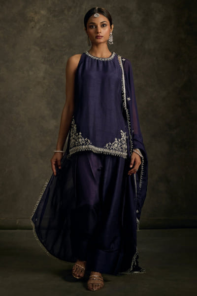 Label Revati Palshetkar Midnight indigo embroidered farshi salwar set LABEJUL26D148555