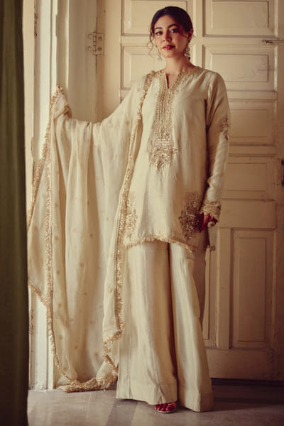 Label Revati Palshetkar Gold ivory sequin embroidered sharara set LABEAUG26D153567