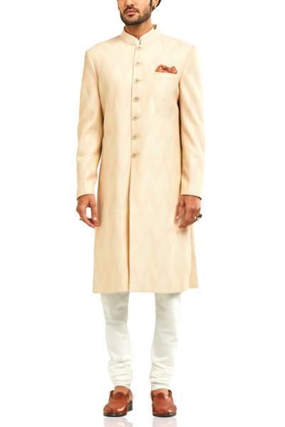 Ivory embroidered silk sherwani