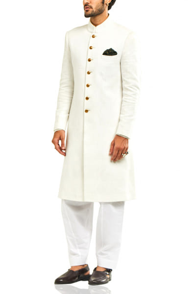 Ivory handwoven cotton sherwani