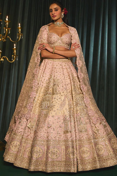 Pink zardozi embroidered lehenga set