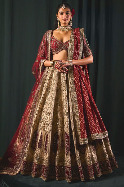 Gold floral zari embroidered lehenga set