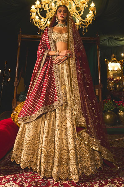 Gold floral zari embroidery lehenga set
