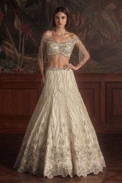 Ivory silver embroidered lehenga set