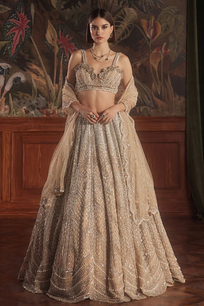 Peach embroidered lehenga set