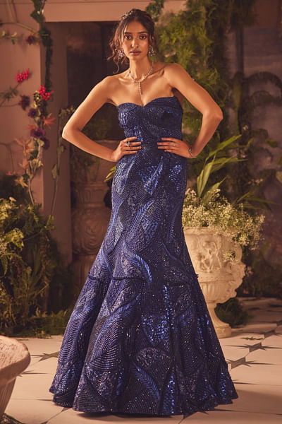 Royal blue sequin embellished mermaid gown