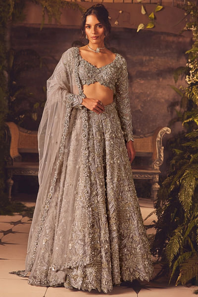 Lavender 3D floral embroidered lehenga set