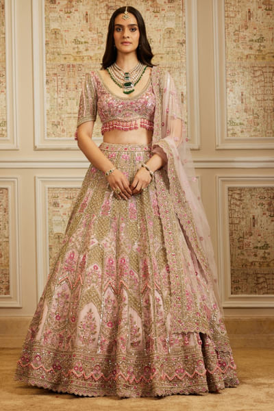 Pink sequin and resham embroidered lehenga set