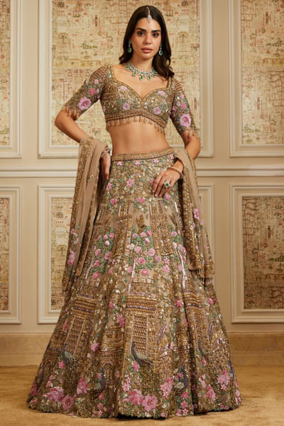 Gold zari and sequin embroidery lehenga set
