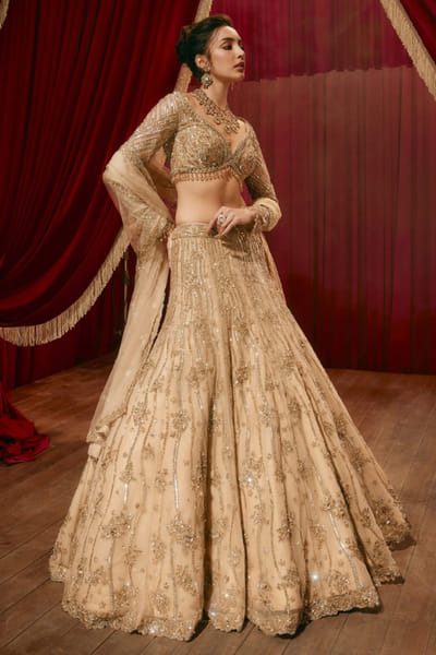 Gold sequin embroidered lehenga set