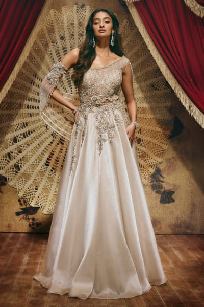 Silver hand-embroidered gown