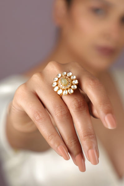 Riana Jewellery White stone encrusted floral ring RIANAPR26D243507