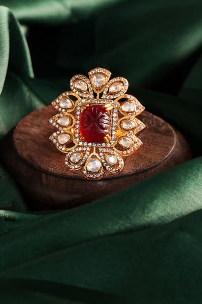 Riana Jewellery White gemstone gold plated ring RIANAPR26D243506