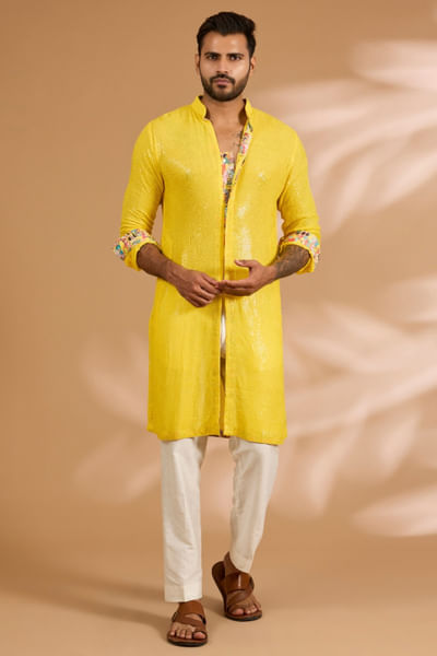 Yellow sequin kurta set
