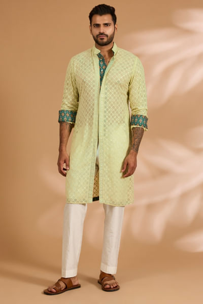 Lime green embroidered kurta set