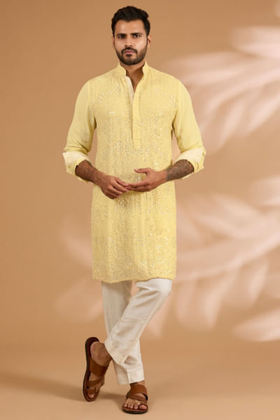 Lemon yellow sequin kurta set