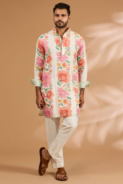 Off white sequin embroidered kurta set