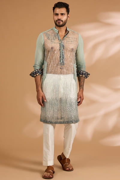 Blue sequinned kurta set