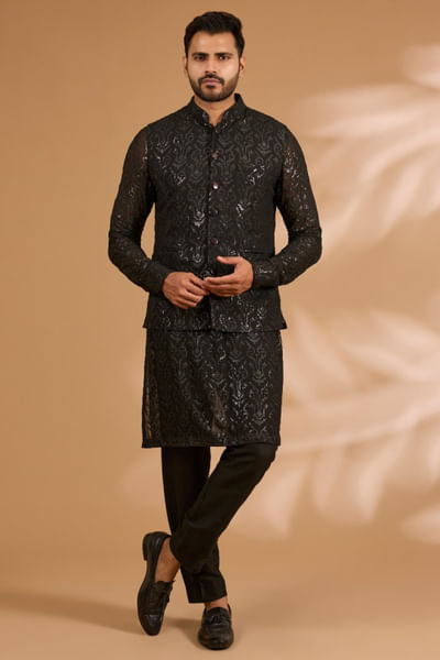 Black sequin embroidered bandi kurta set