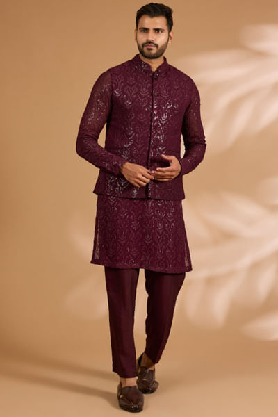 Ox blood sequin bandi kurta set