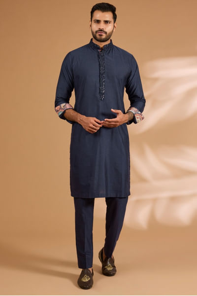 Blue sequinned bandi kurta set