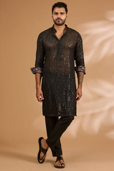 Black sequinned kurta set