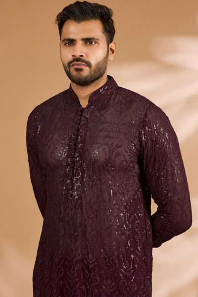 Ox blood sequin kurta set