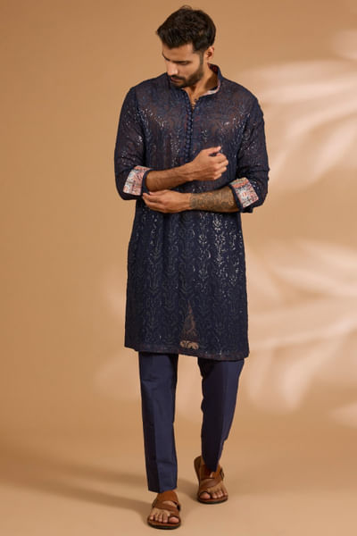 Blue sequin embroidered kurta set