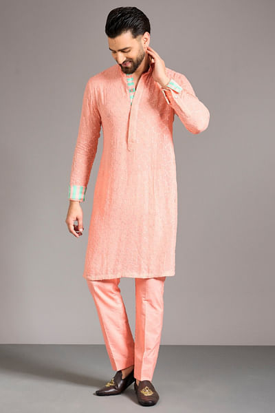 Rose pink sequin embroidery kurta set
