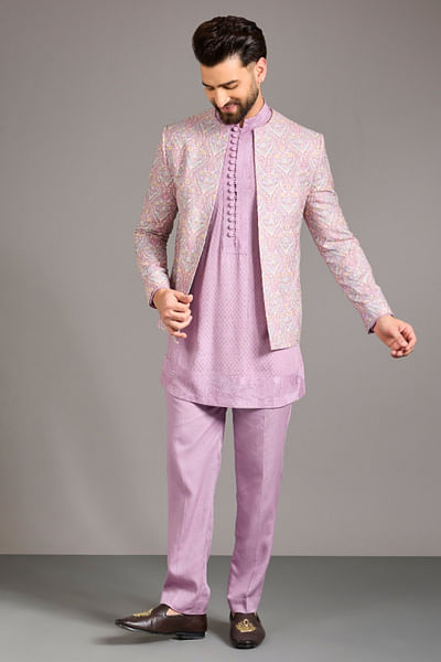 Pink zari embroidered jacket set