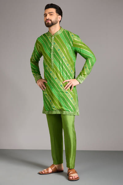 Lime green leheriya kurta set