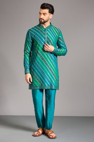 Aqua blue leheriya kurta set