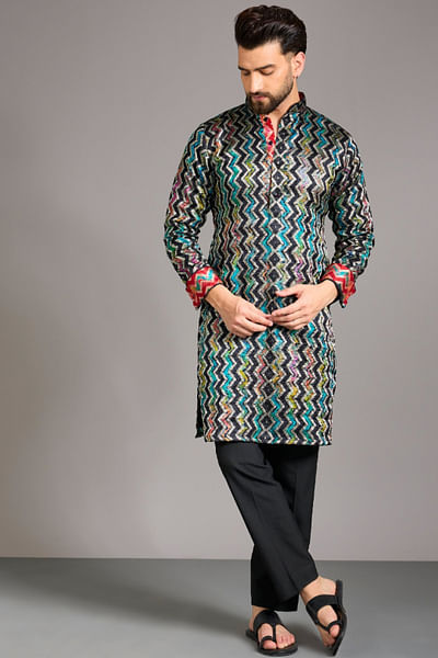 Black bandhani kurta set