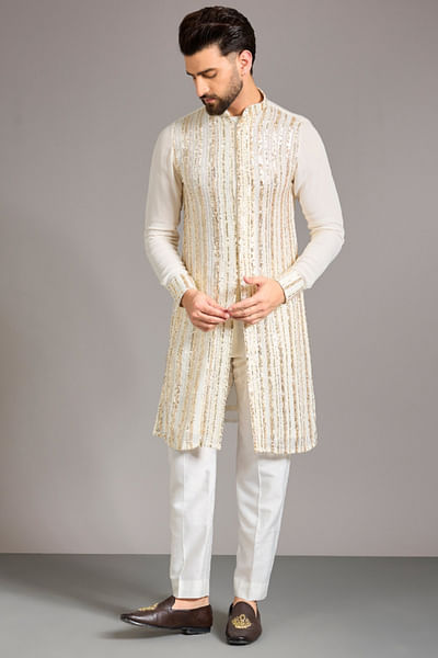 Ivory sequin embroidered kurta set