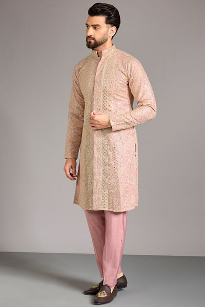 Pink sequin embroidered kurta set