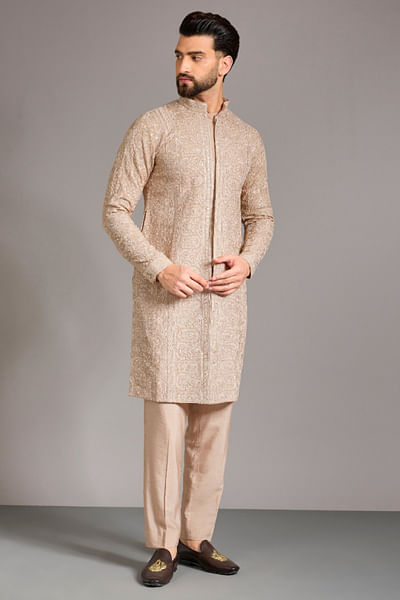 Nude sequin embroidered kurta set