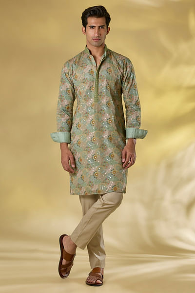 Sage green sequinned kurta set