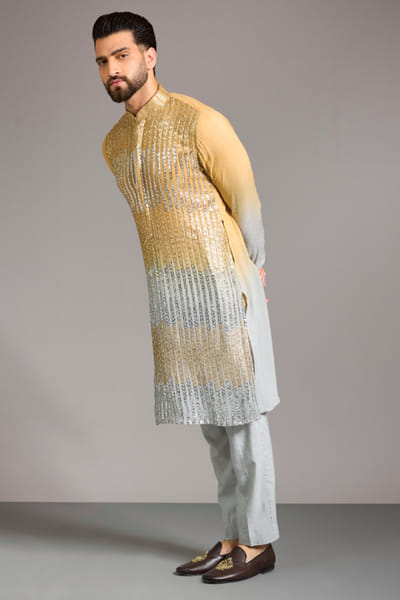 Gold and grey sequin embroidered kurta set