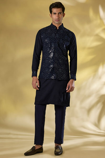 Dark blue sequinned bandi set