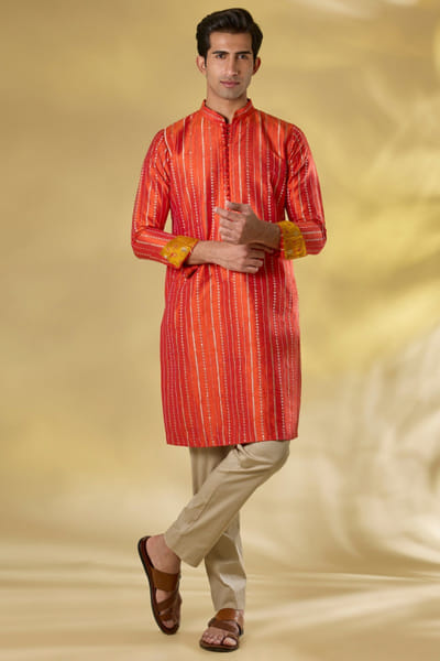 Orange zari work kurta set