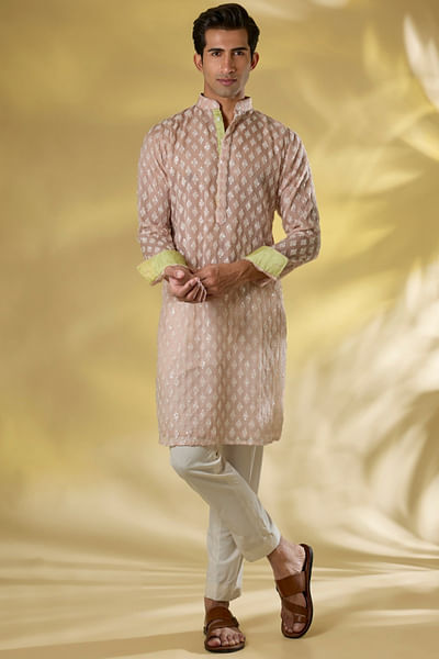 Blush pink sequin embroidered kurta set
