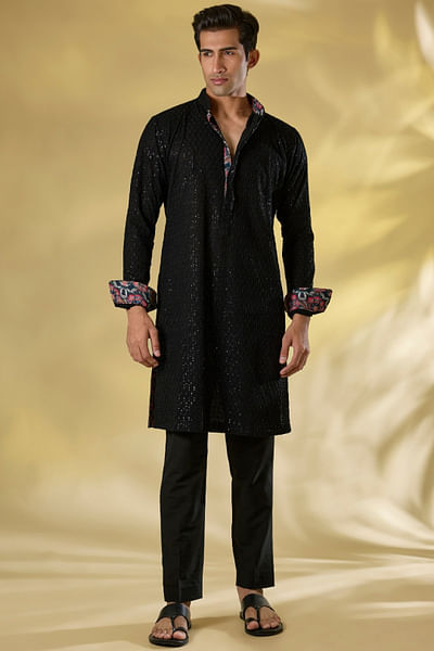 Black sequin embroidered kurta set