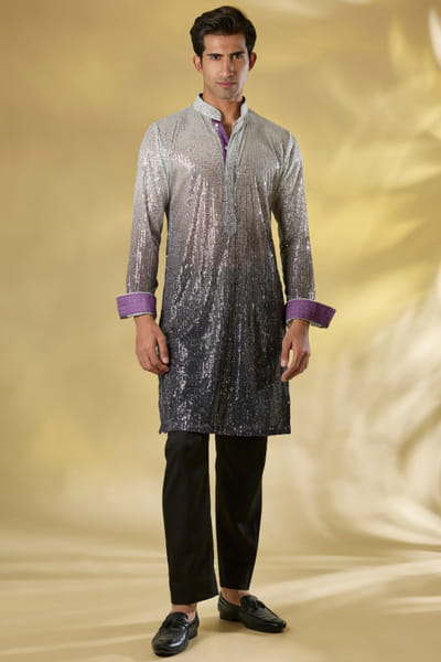 Charcoal sequin embroidered kurta set