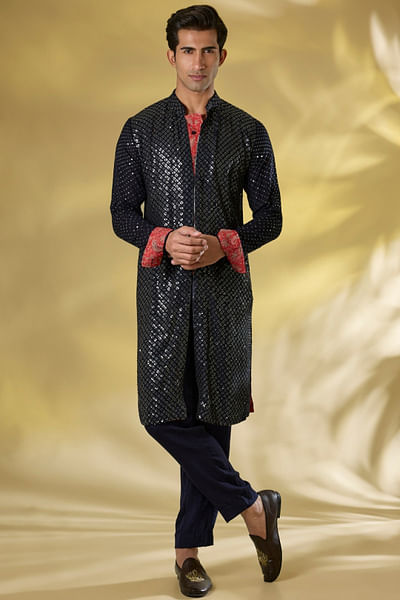Dark blue sequinned kurta set