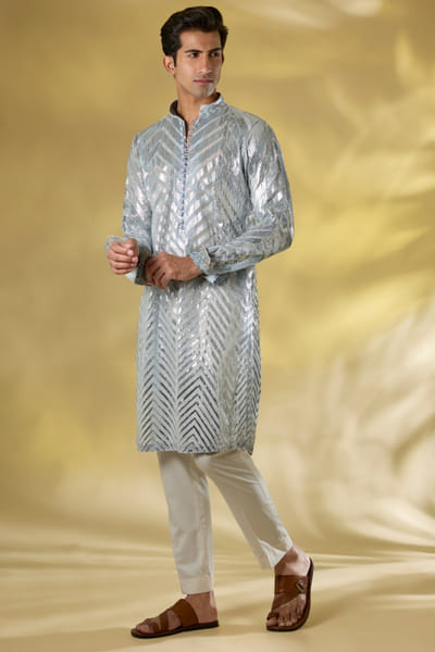 Pale blue gota embroidered kurta set