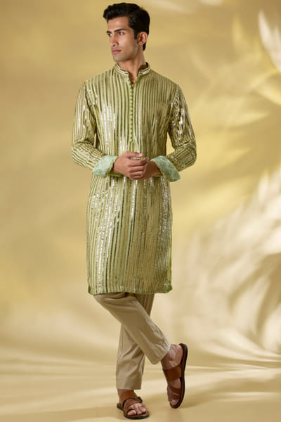 Lime green gota embroidered kurta set
