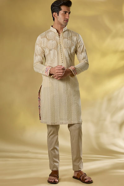 Cream jaal work kurta set