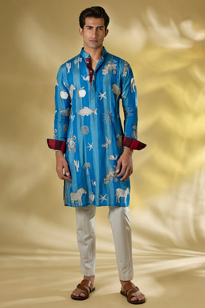 Blue zari embroidered kurta set