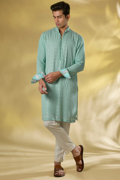 Pale blue sequin embroidered kurta set
