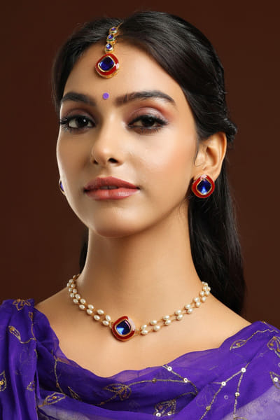 Blue meenakari kundan necklace set